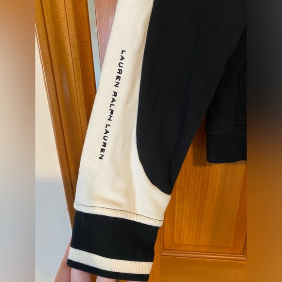 Lauren Ralph Lauren Track Jacket Women’s Medium Full Zip Black White Cotton - Picture 2 of 11